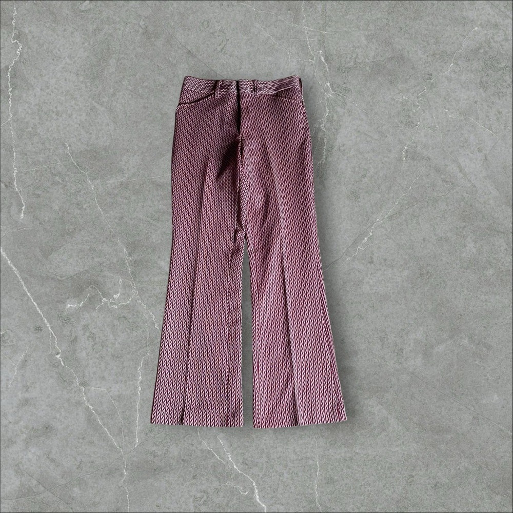 Sears Put On Shop Trousers Mens 27x30 Burgundy Geometric Stripe 70s Flare